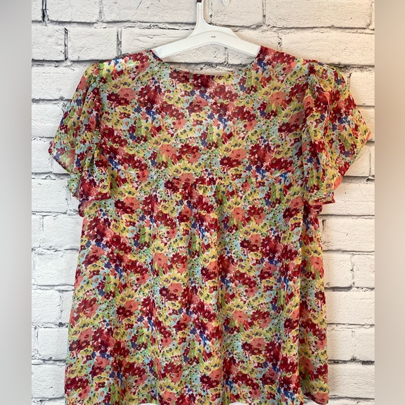 A.N.A. Floral Pink Flutter Sleeve Short Sleeved Shirt size XL - Picture 8 of 9